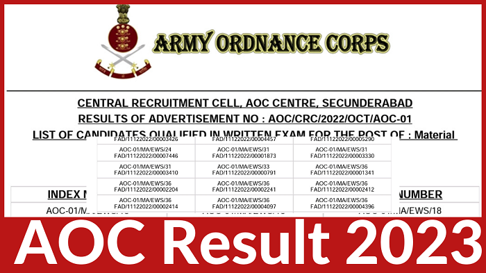 Army Ordinance Crops Result 2023 for Material Assistant Post Merit List 1 Army Ordinance Crops Result 2023