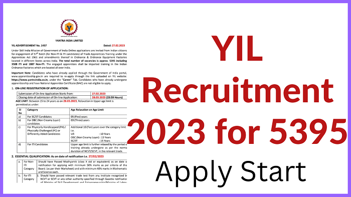 Yantra India Recruitment 2023 - Apply Now for 10th Pass for 5395 Post ! - YIL 1 Yantra India New Recruitment 2023